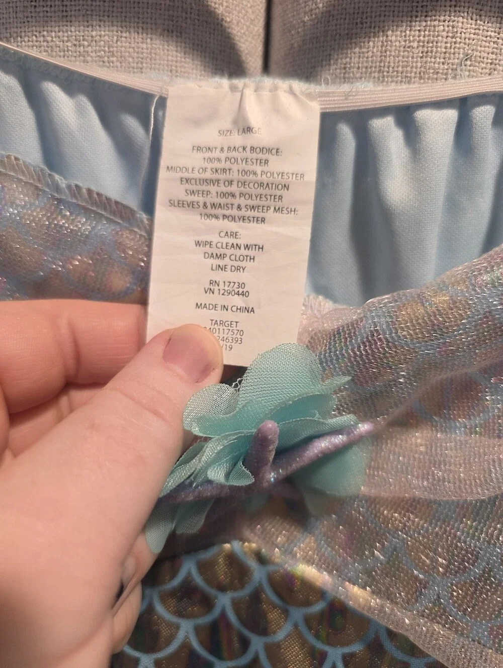 Girls' Size 10 (L) Aqua Mermaid Costume Dress with Floral Accents